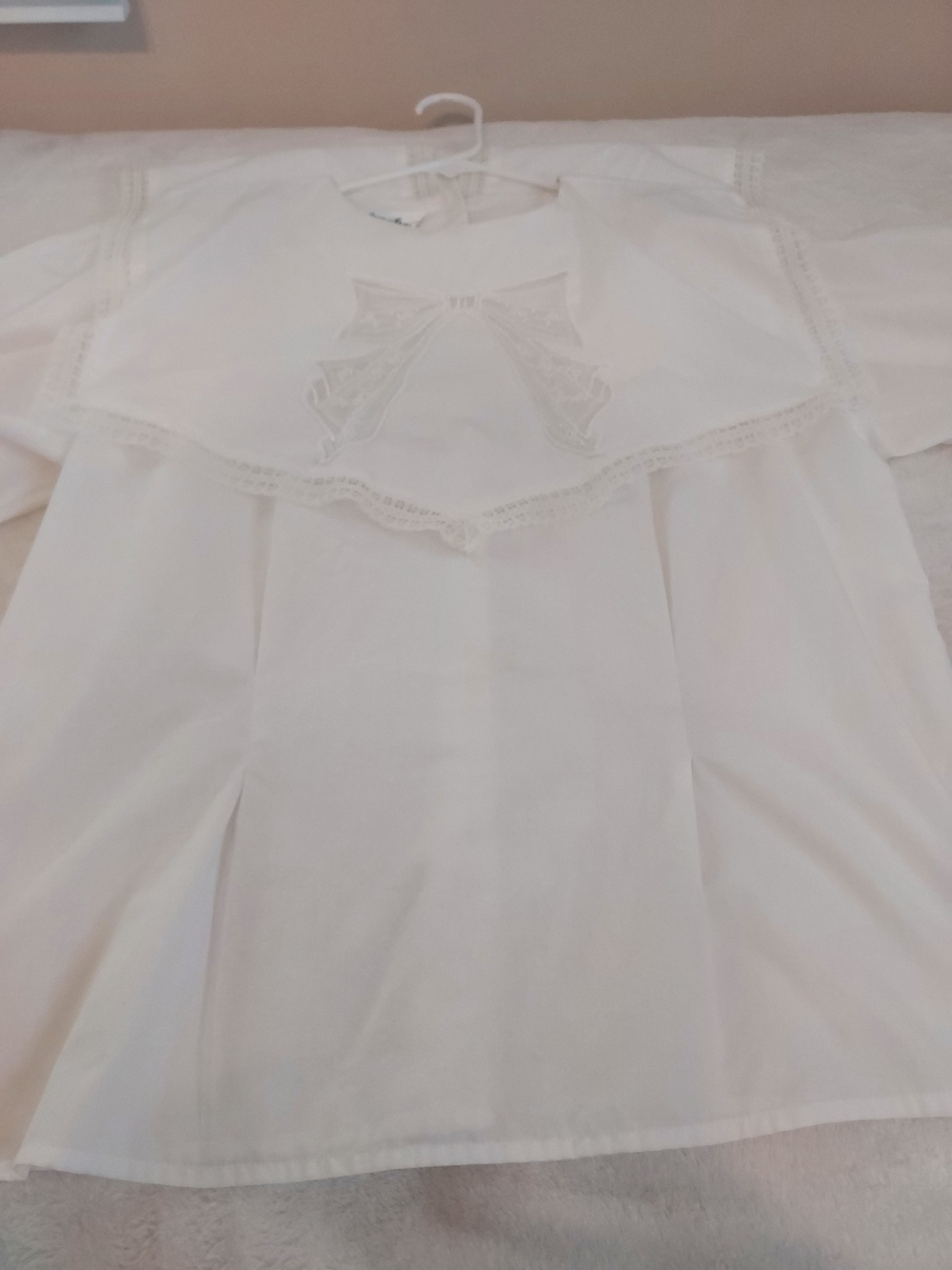 Vintage Sweet White Lace-Trim Bow Yoke Blouse Cottagecore Prairie Victorian Chic - Picture 7 of 10